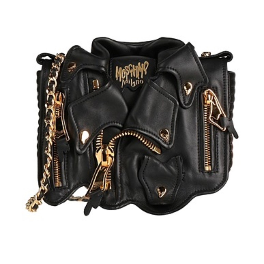 Moschino Black and Gold Crossbody Bag with Moto-Inspired Design